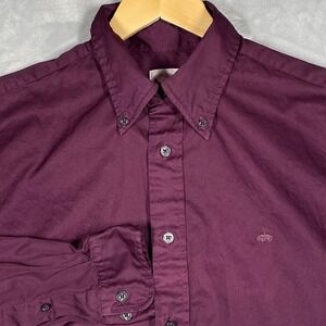 Brooks Brothers Madison Men Medium Burgundy Cotton Button Down Shirt Long Sleeve
